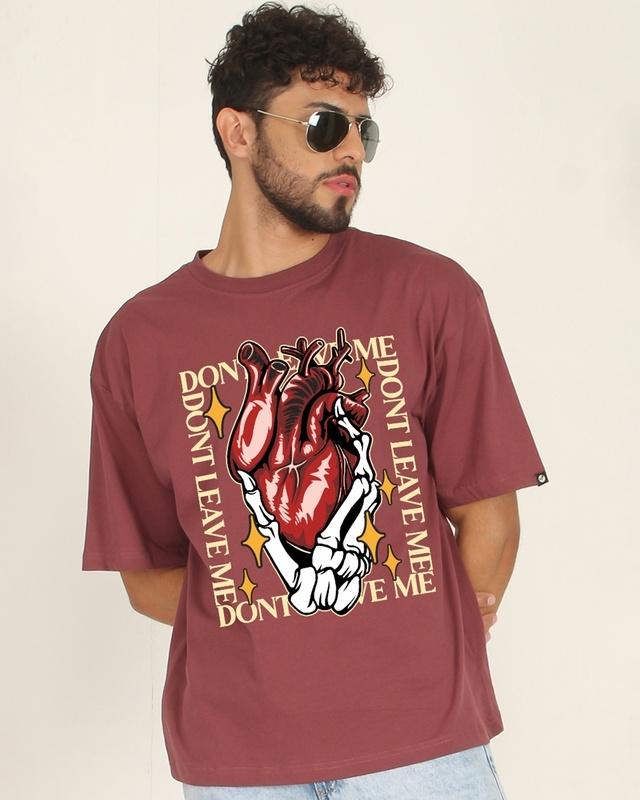 men's maroon don't leave me graphic printed oversized t-shirt