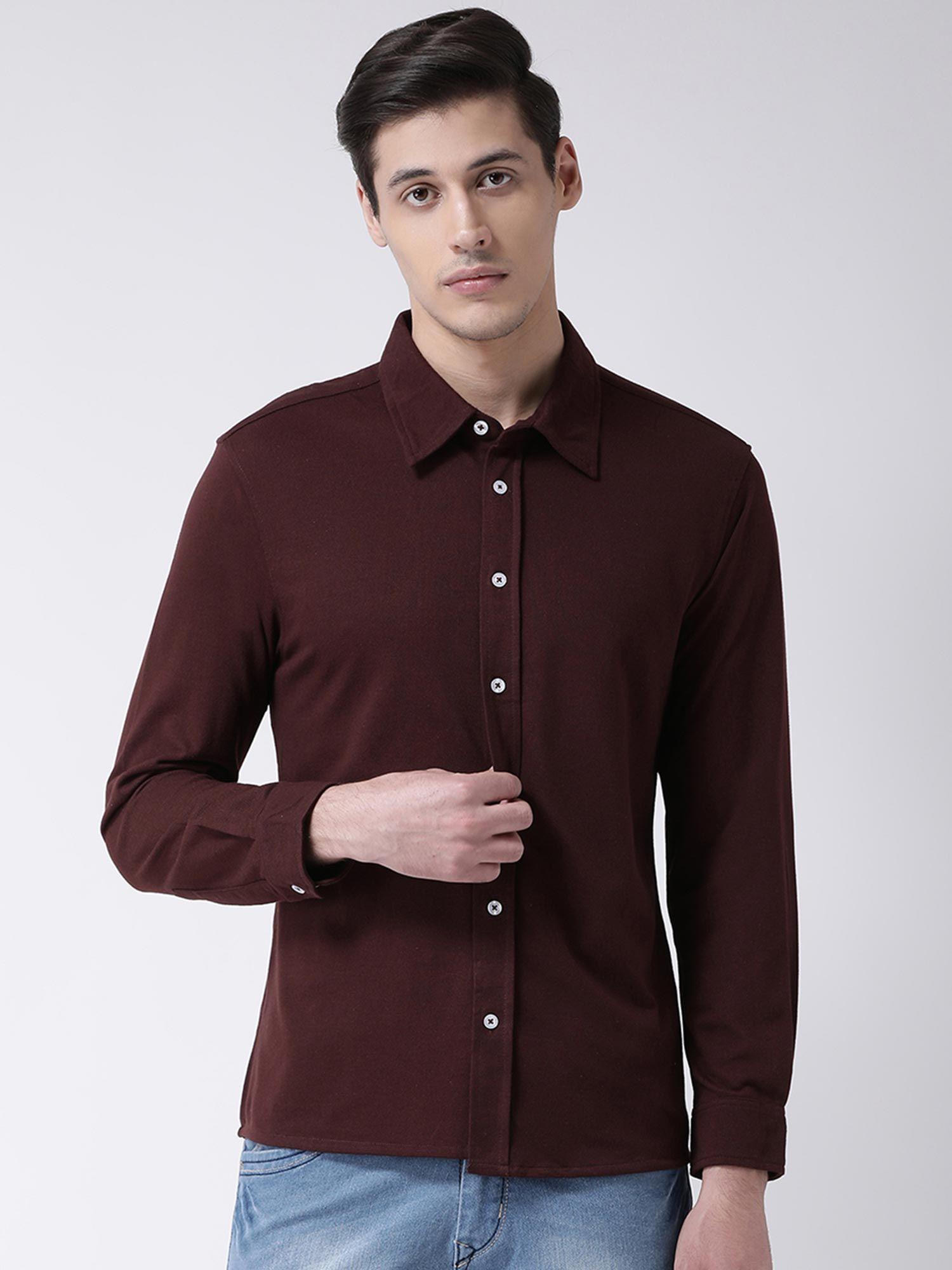 men's maroon full sleeve solid shirt