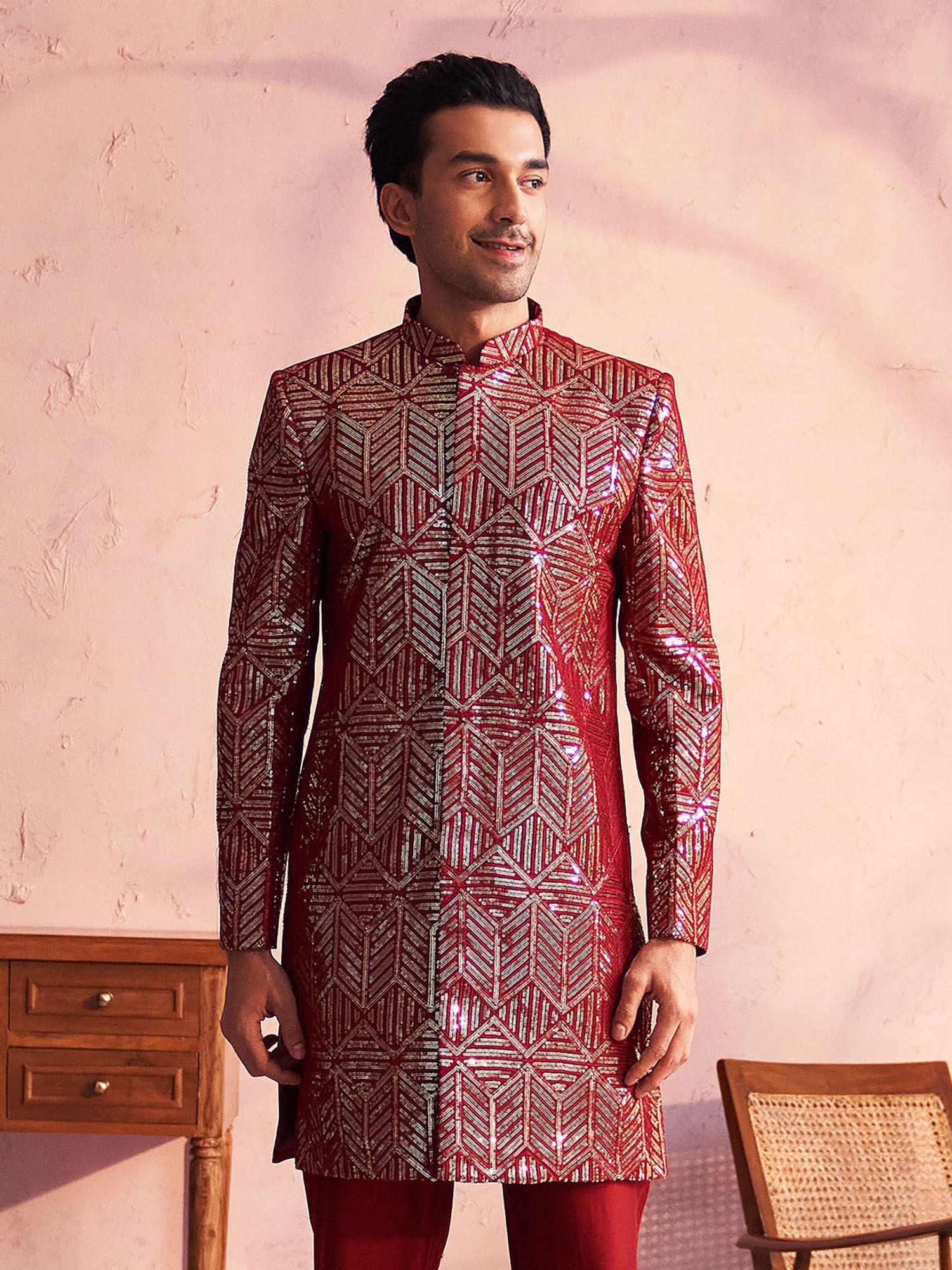 men's maroon georgette sherwani