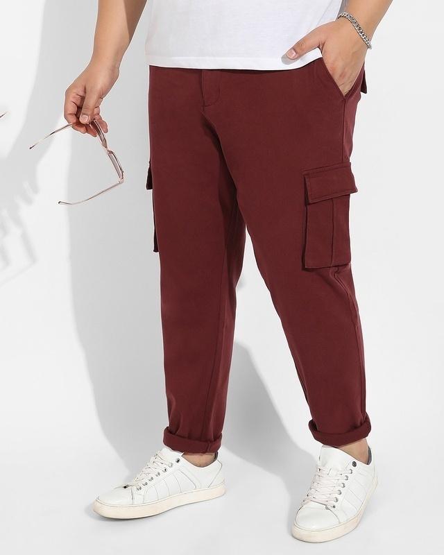 men's maroon oversized plus size cargo trousers