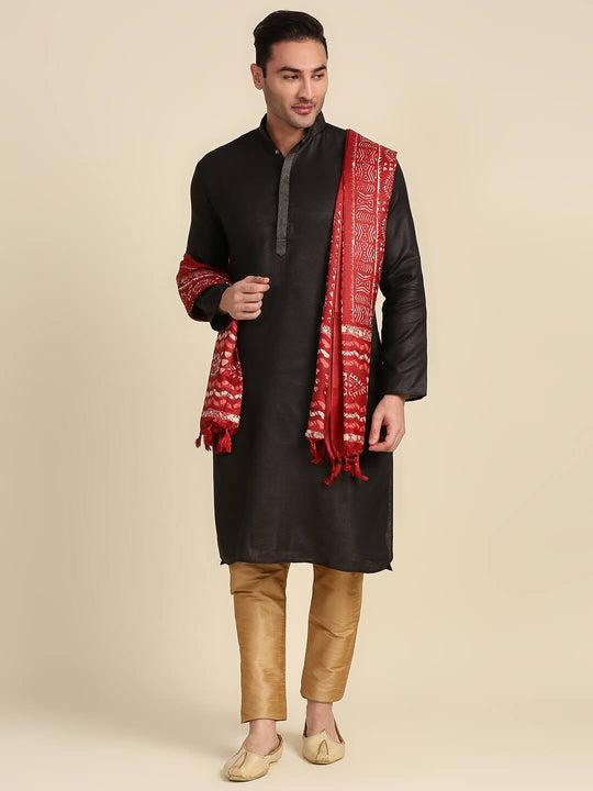 men's maroon printed silk dupatta for kurta/sherwani/achkan