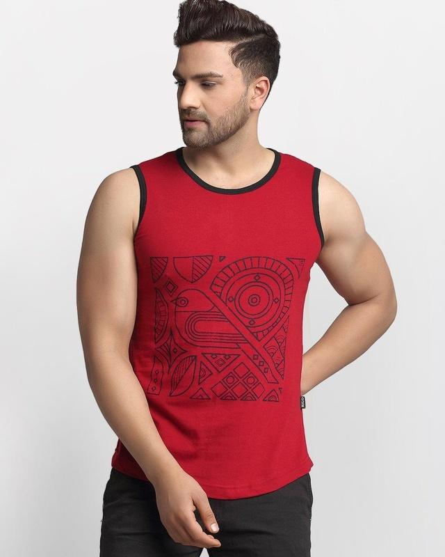 men's maroon printed slim fit vest