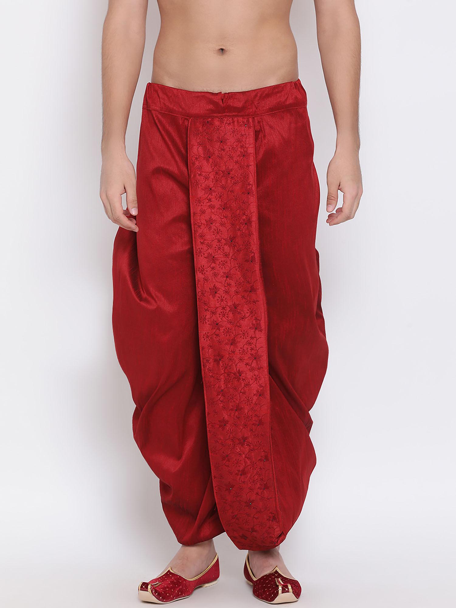 men's maroon silk blend dhoti