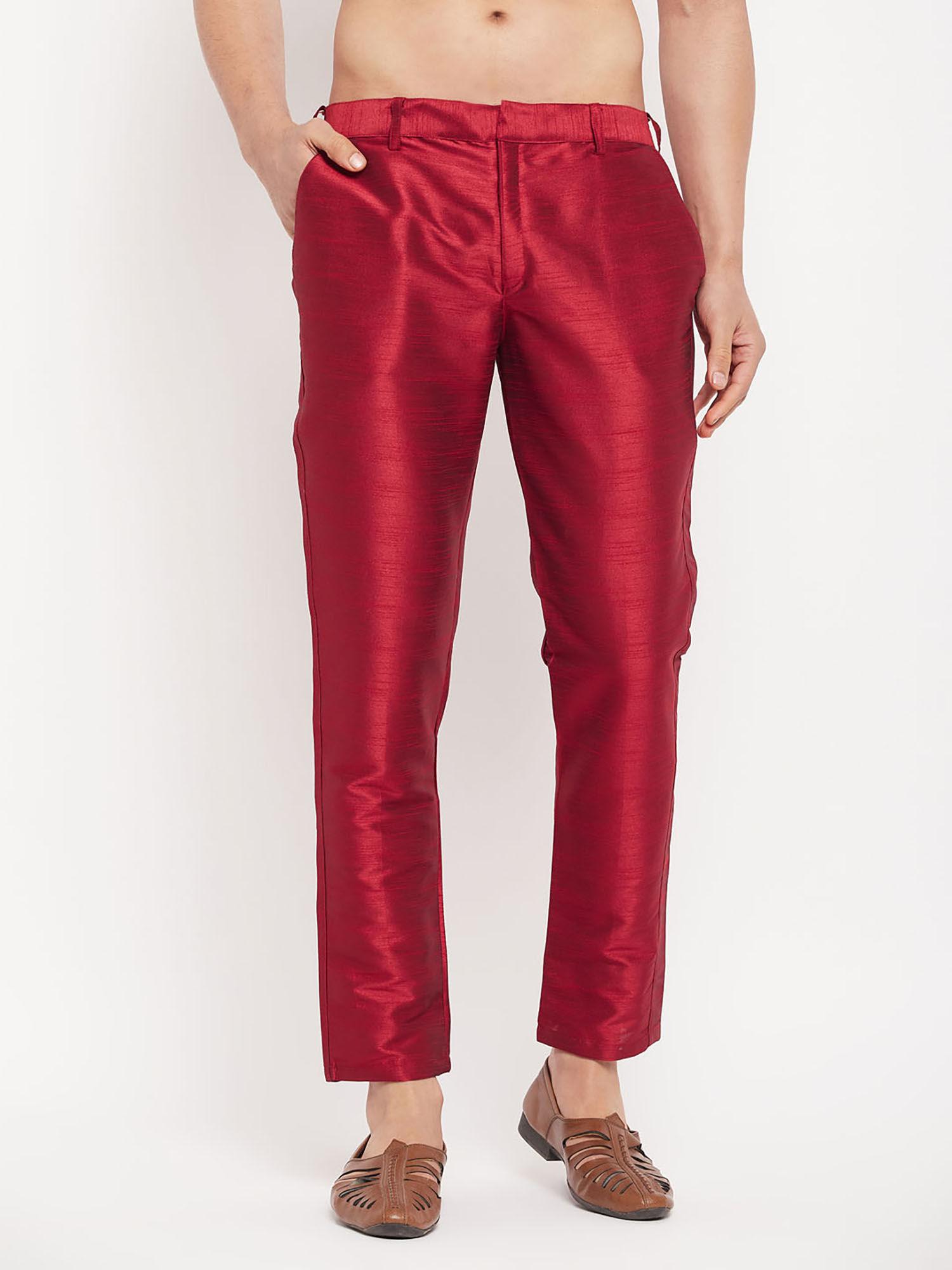 men's maroon silk blend pant style churidar