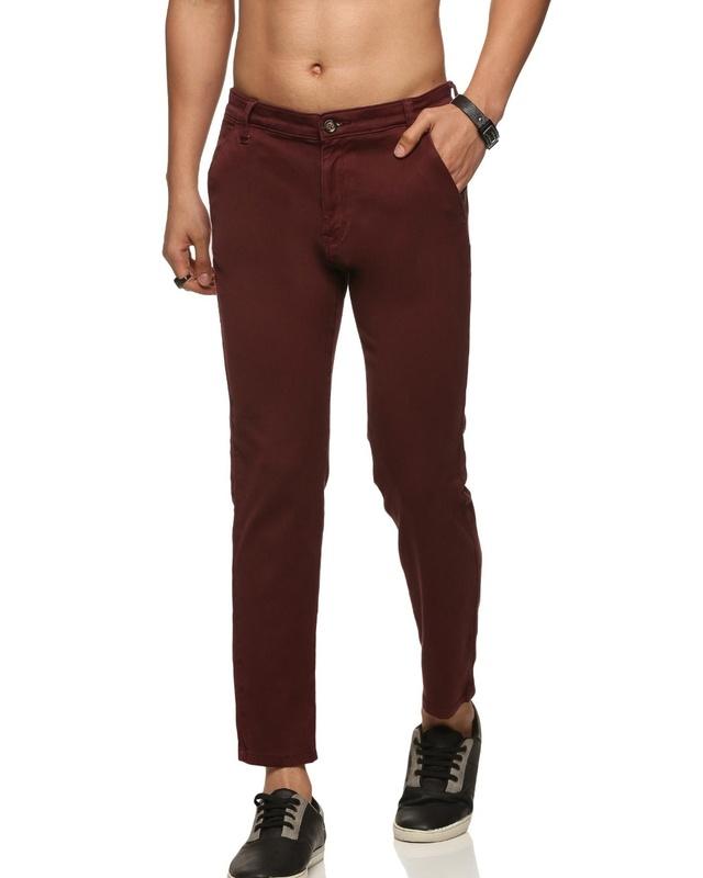 men's maroon slim fit trousers