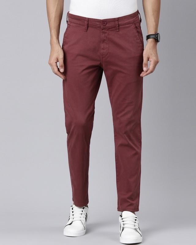 men's maroon slim fit trousers