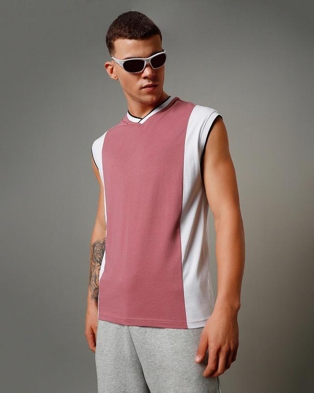 men's mellow mauve purple color block oversized vest