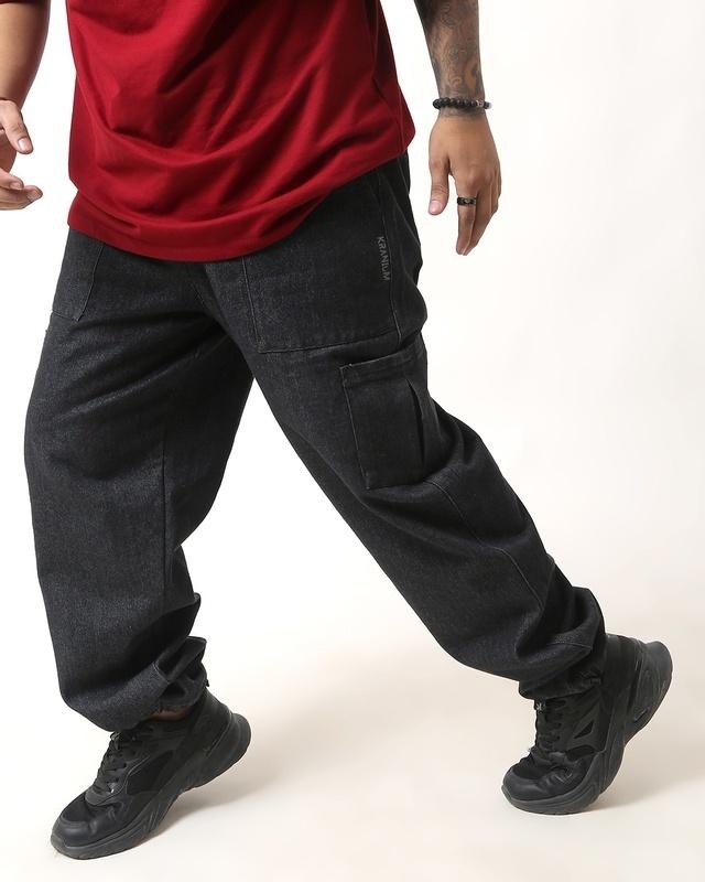 men's meta black loose comfort fit cargo parachute pants