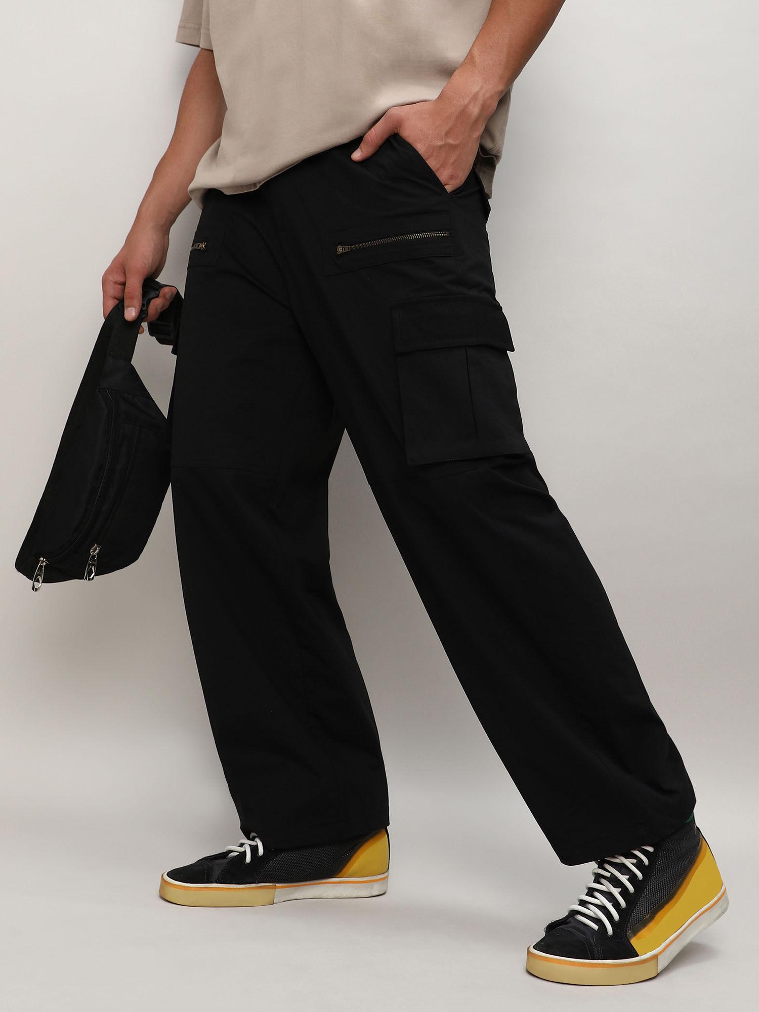 men's midnight black straight fit cargo trousers