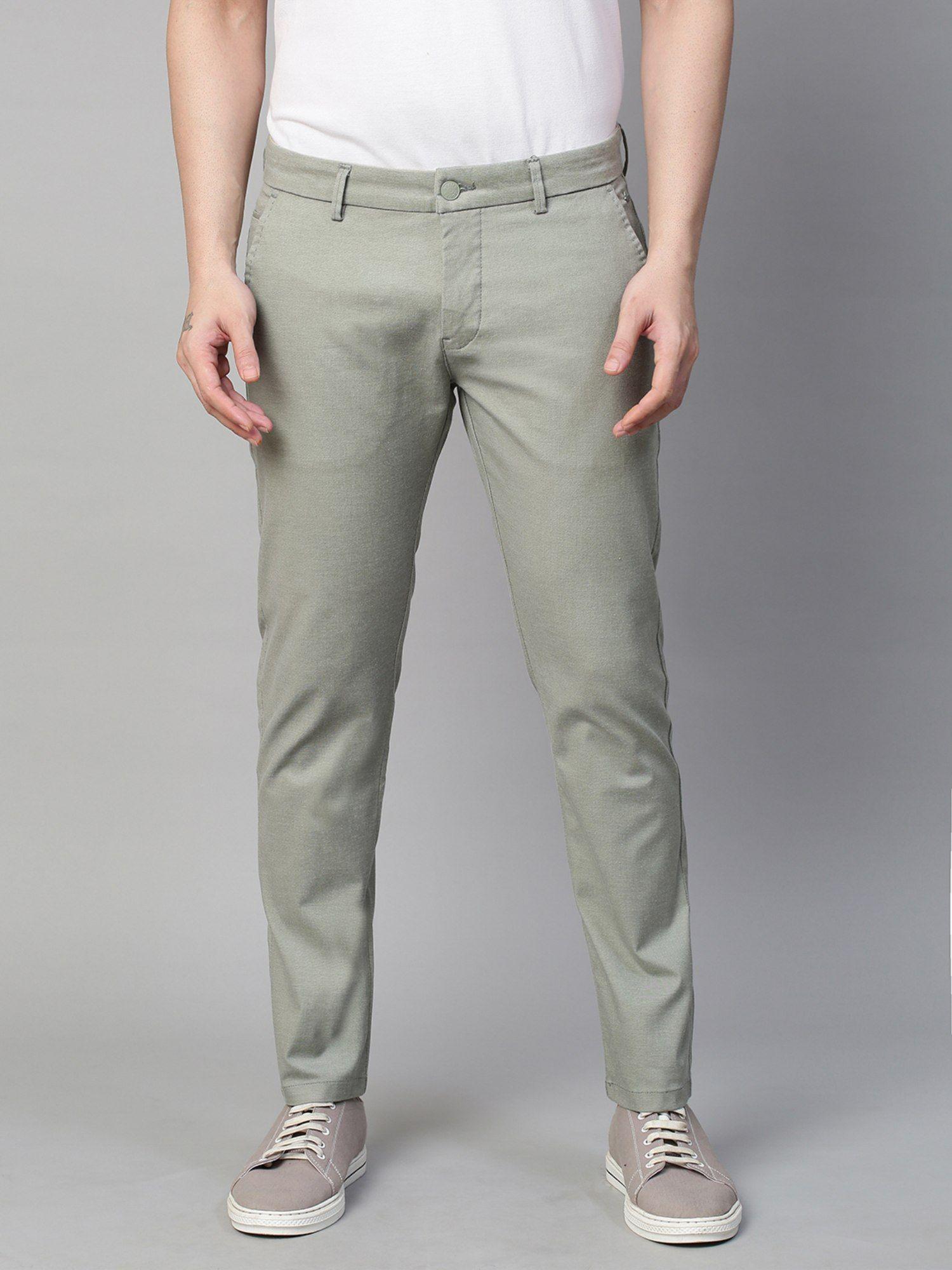 men's mint green cotton stretch caribbean slim fit self design trousers