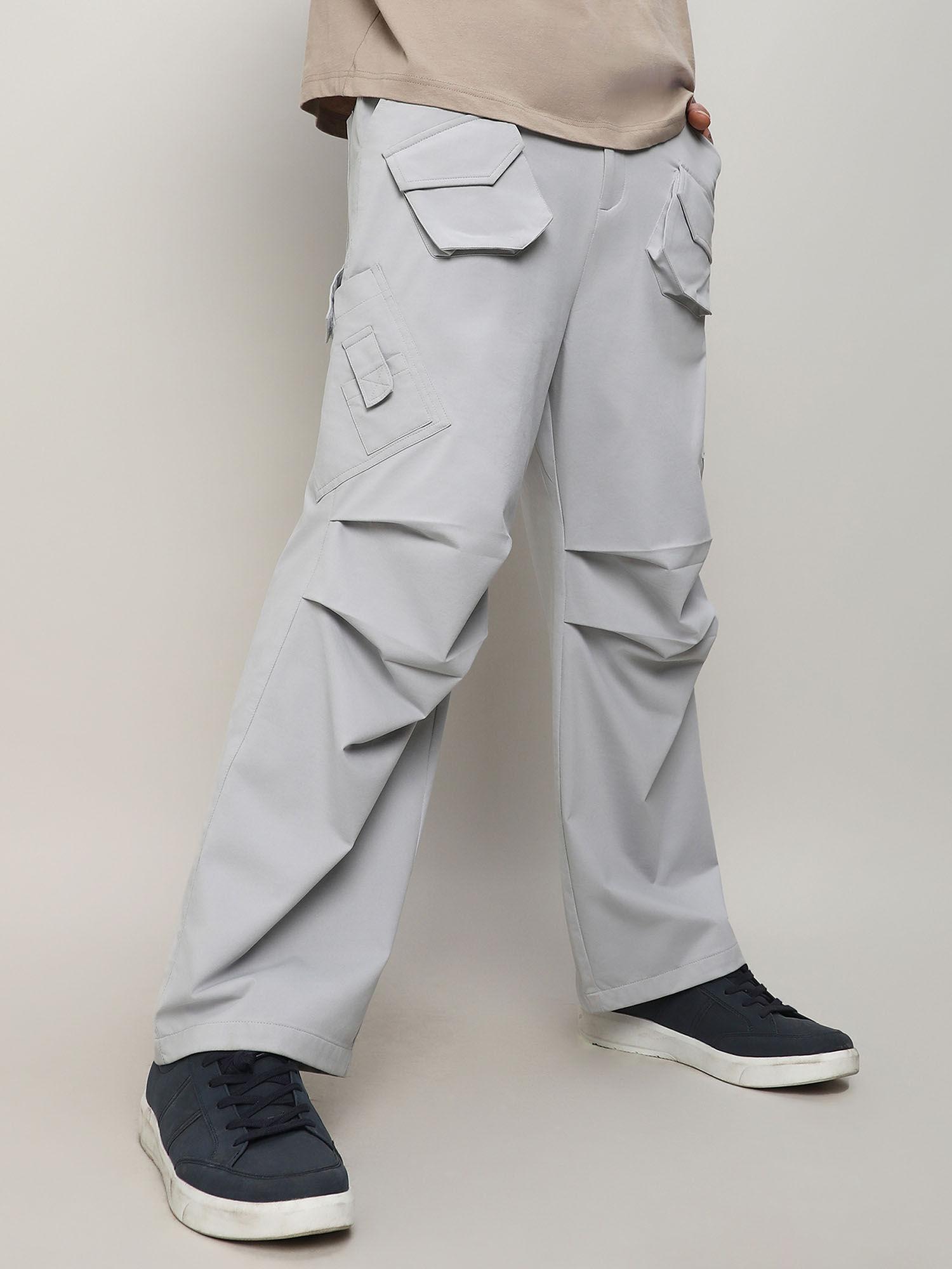 men's moon grey asymmetrical parachute trousers