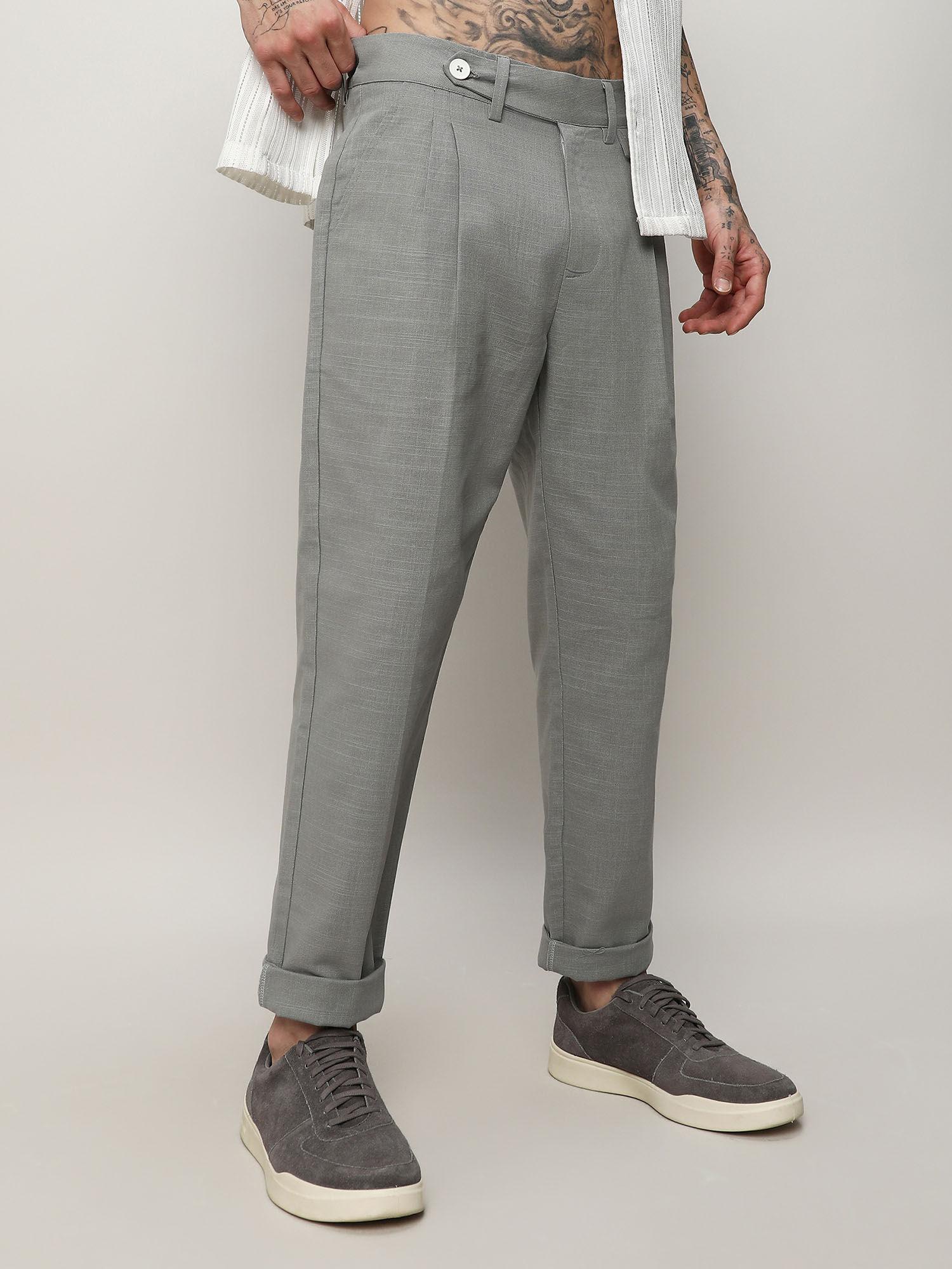 men's moon grey solid tailored trousers