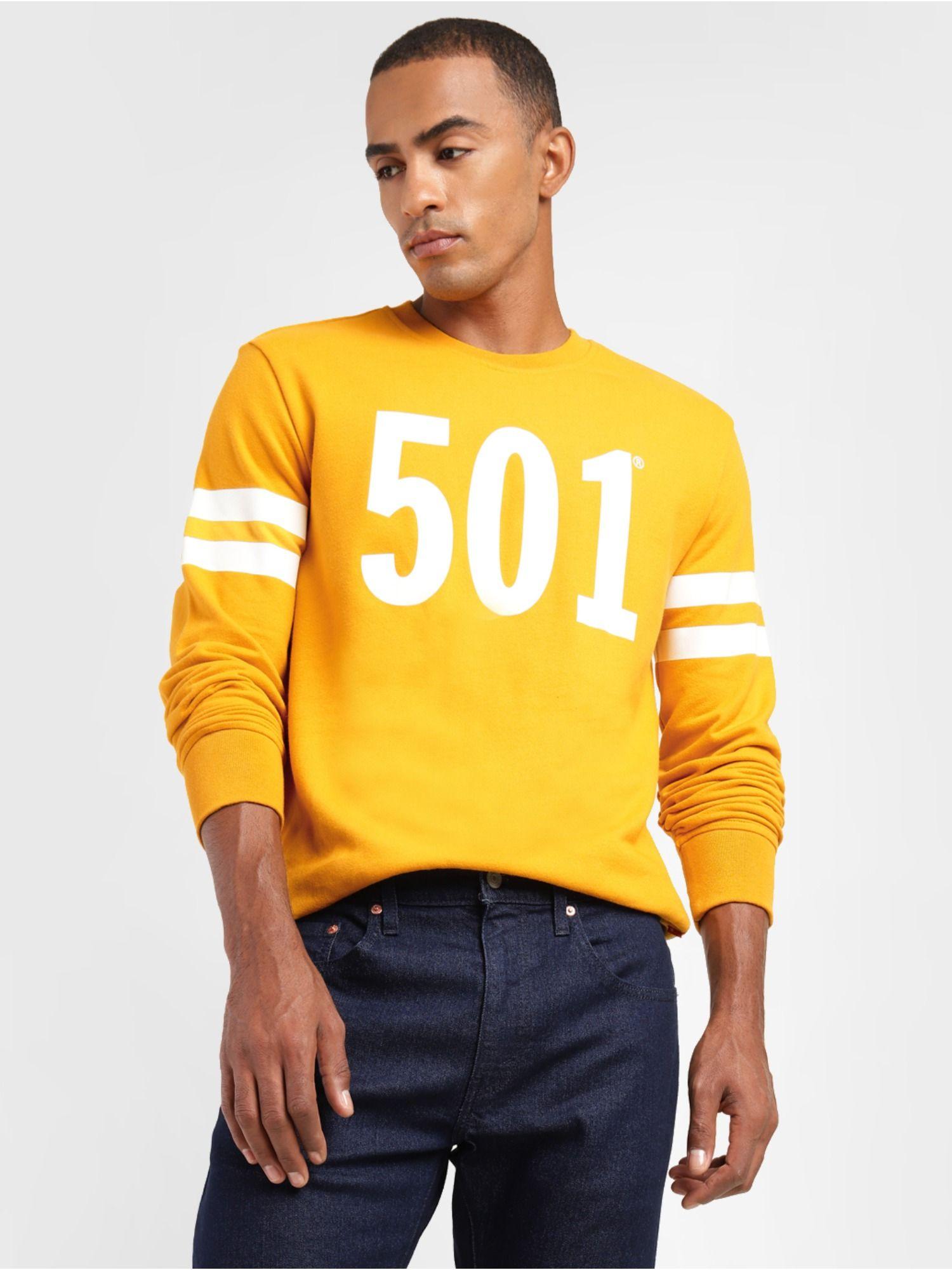 men's mustard brand logo crew neck sweatshirt