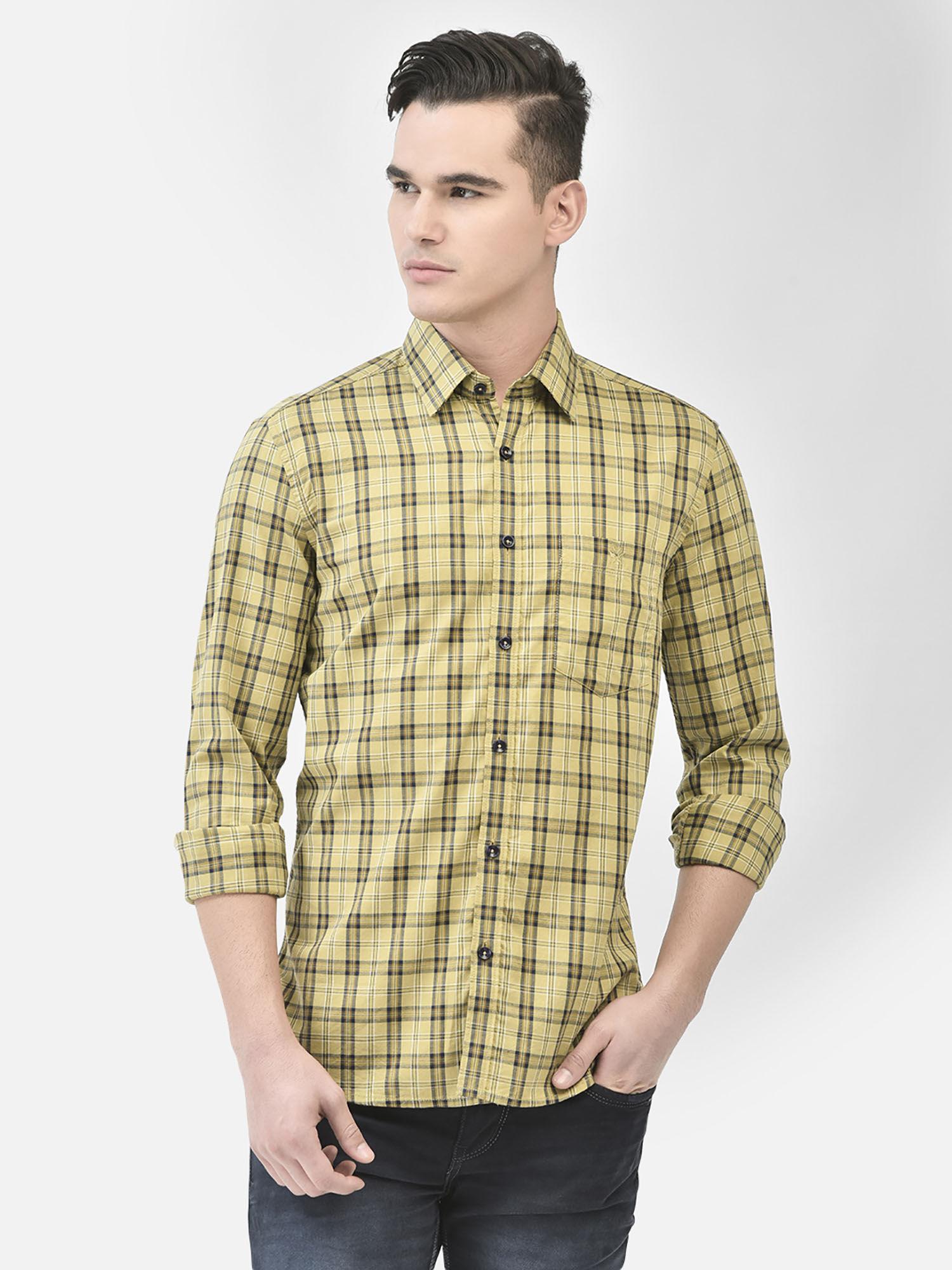 men's mustard checked shirt