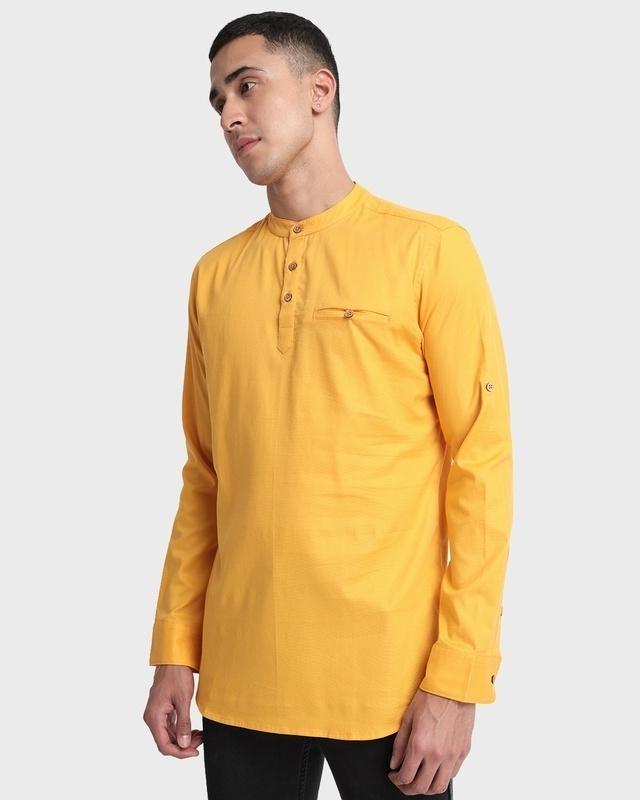 men's mustard relaxed fit short kurta