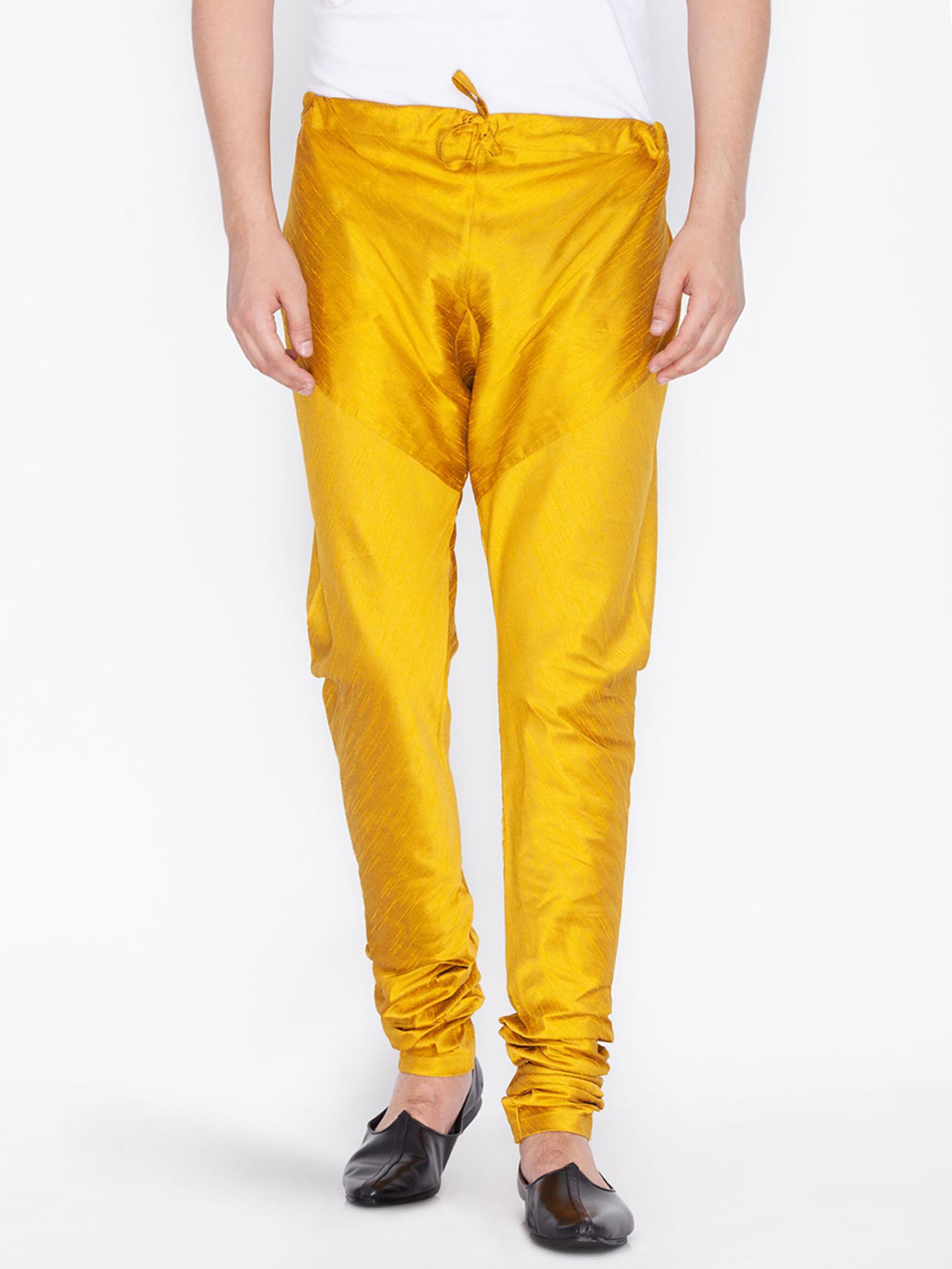 men's mustard silk blend churidar