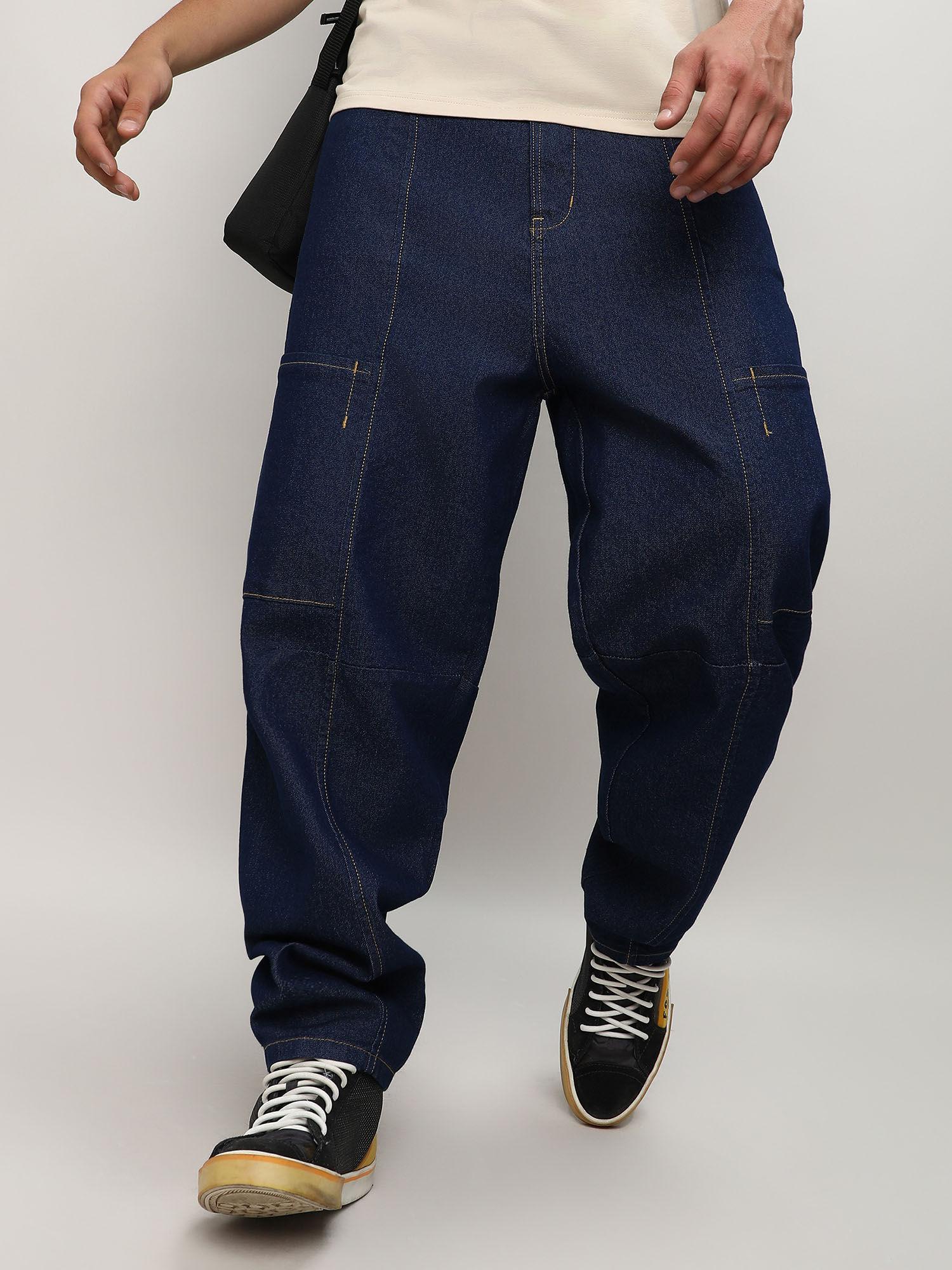 men's navy blue baggy cargo denim jeans