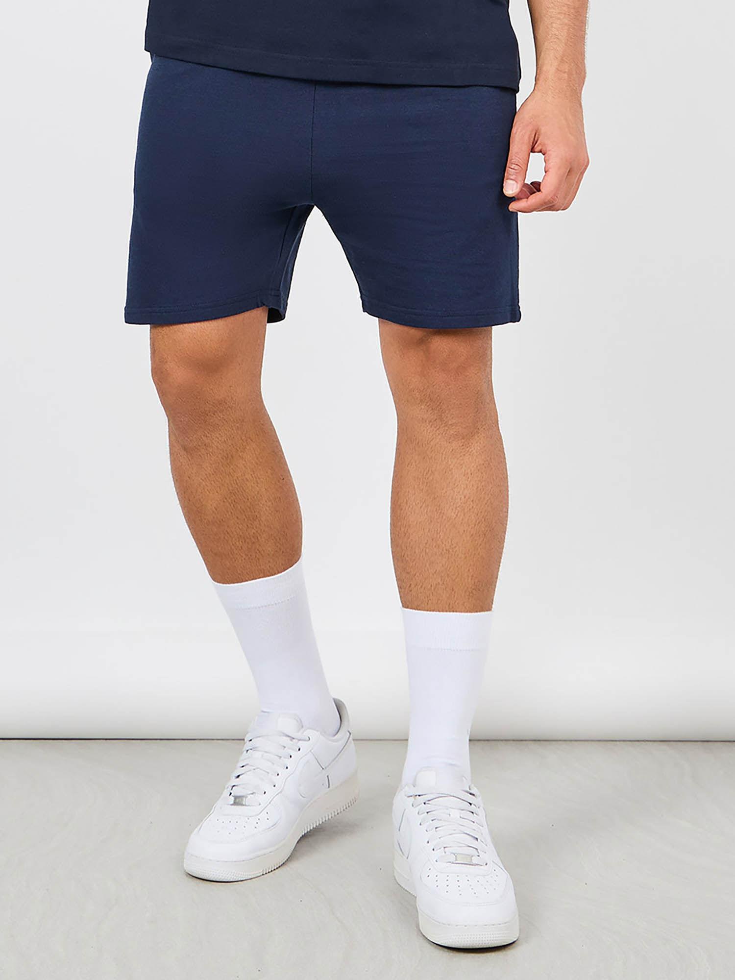 men's navy blue cotton basic regular fit solid knit shorts