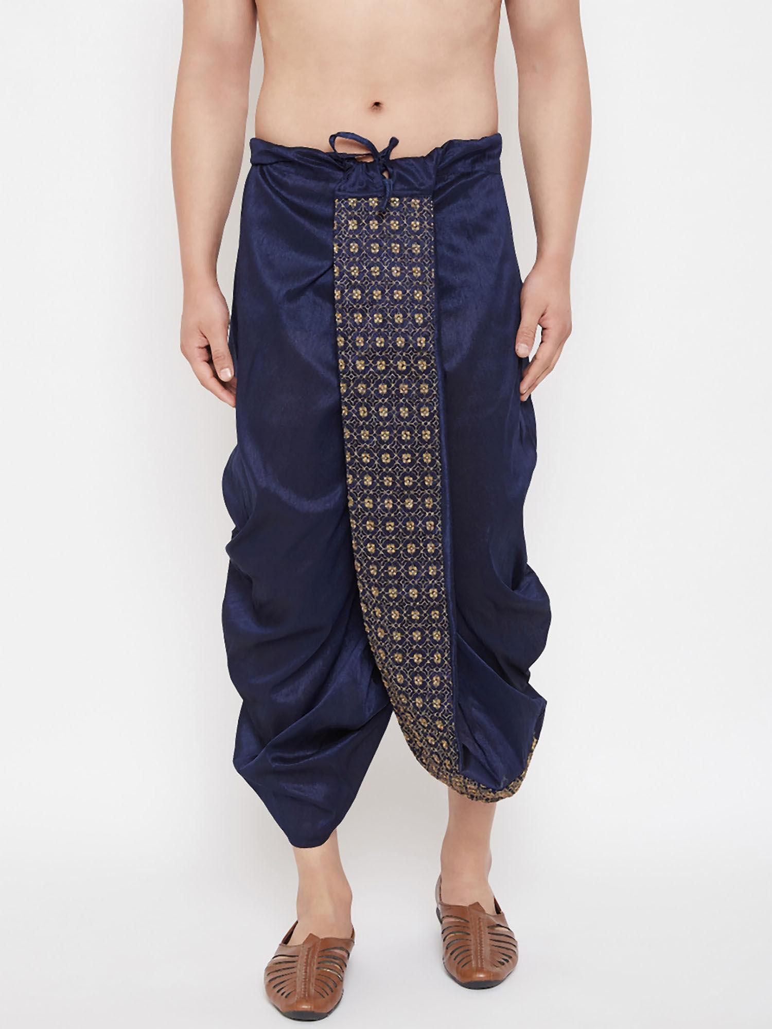 men's navy blue embroidered dhoti