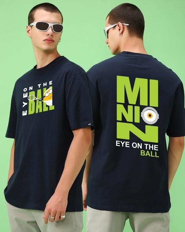men's navy blue eye on the ball typography oversized t-shirt