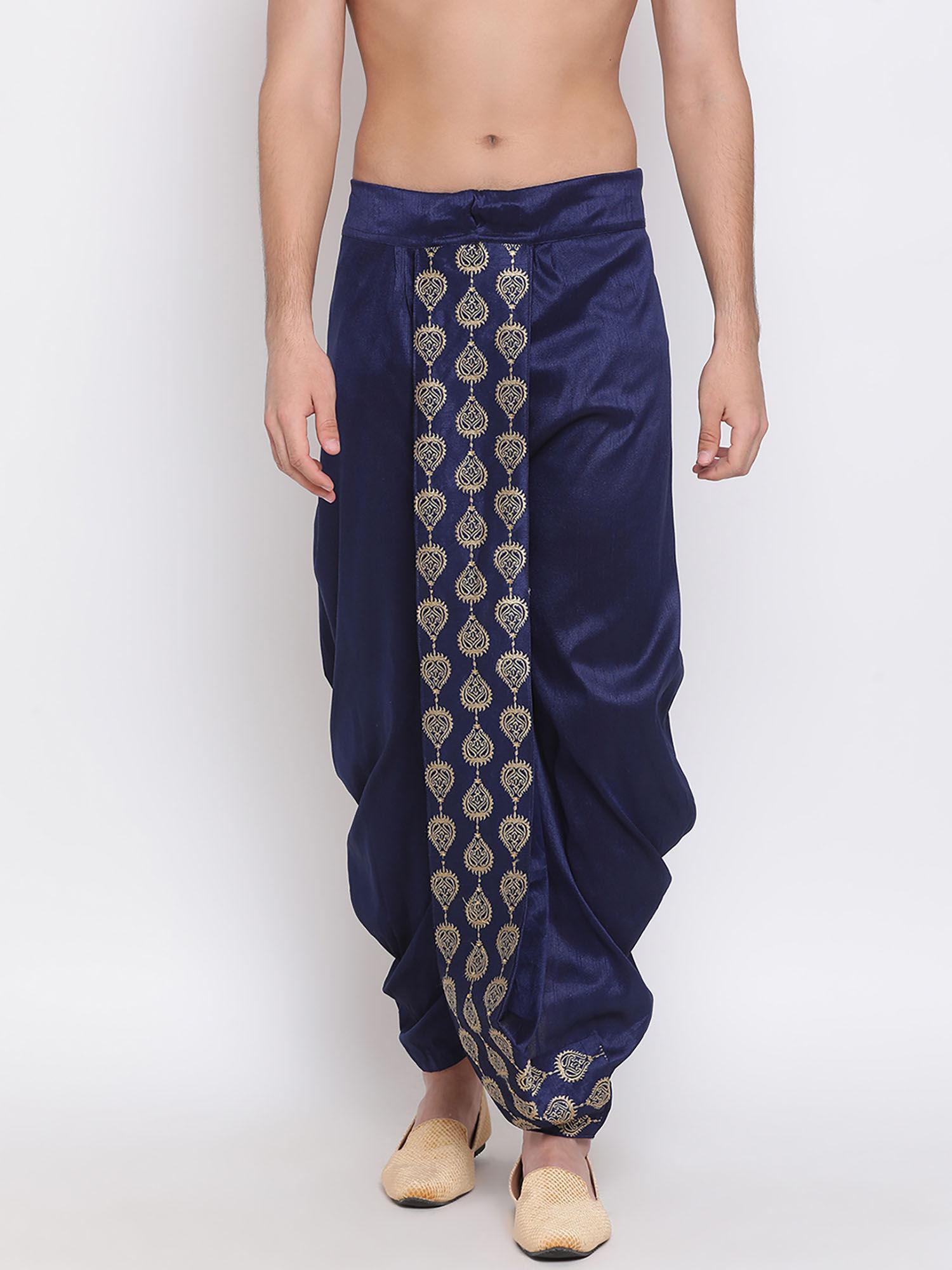 men's navy blue silk blend dhoti