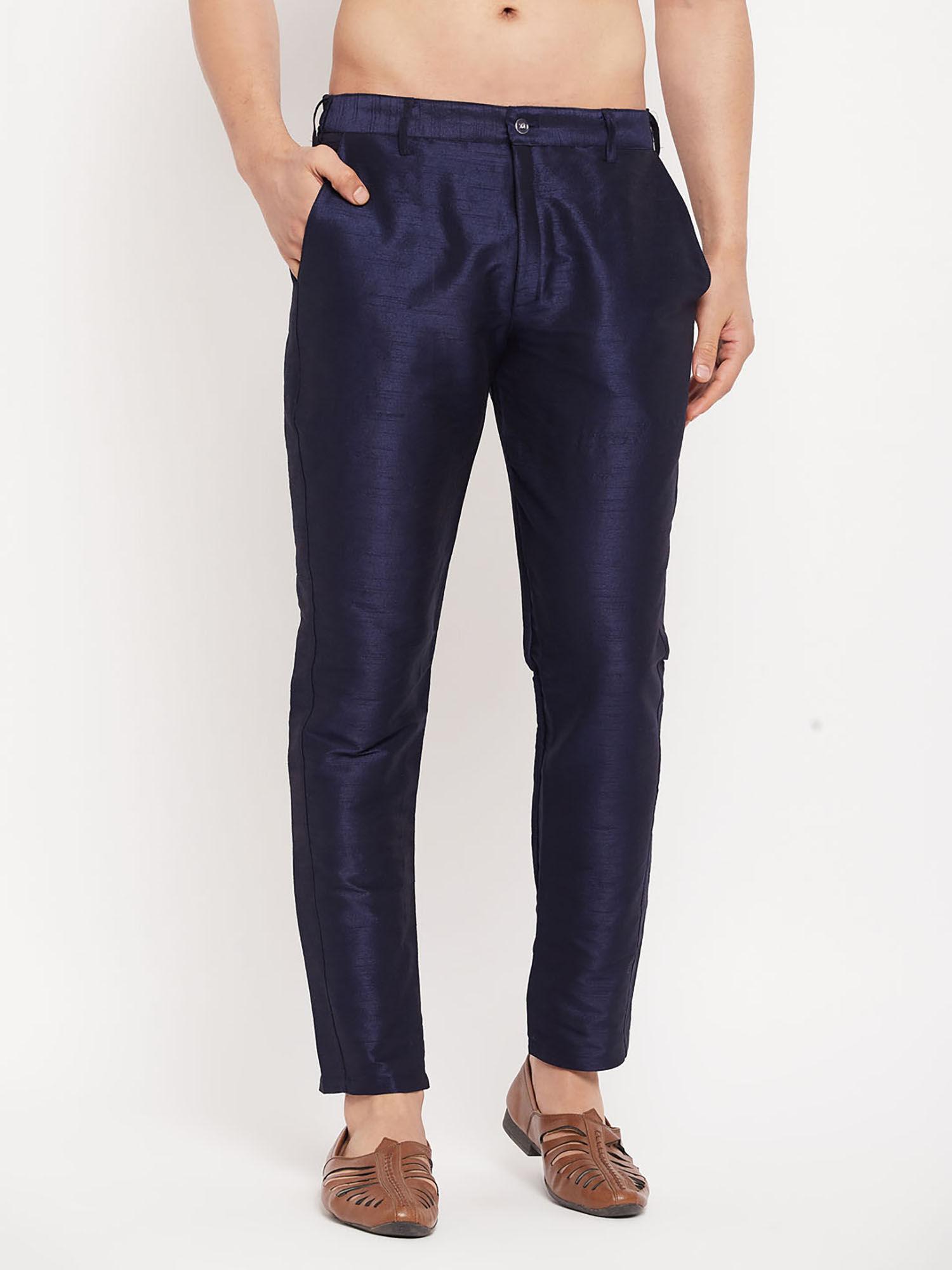 men's navy blue silk blend pant style churidar