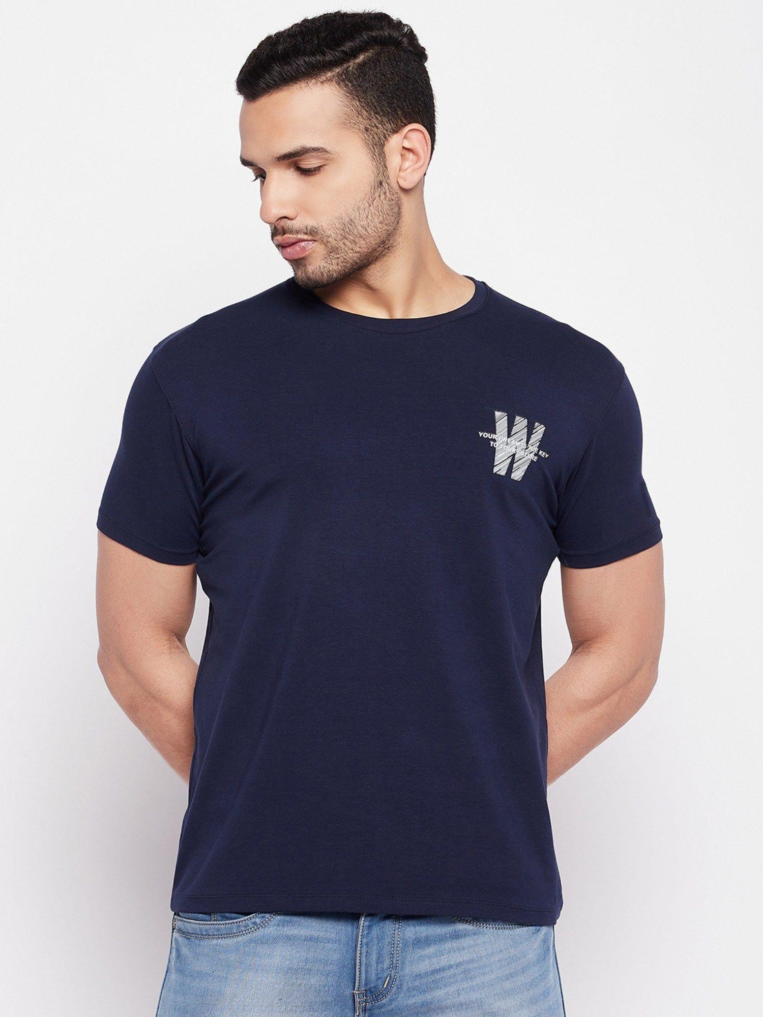 men's navy printed round neck t-shirt