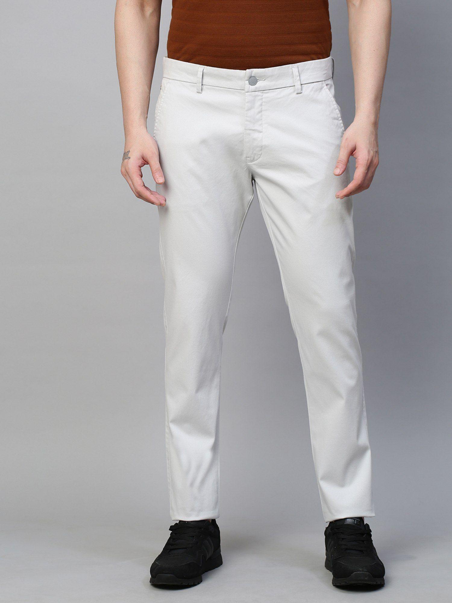 men's off white cotton stretch caribbean slim fit solid trousers blue