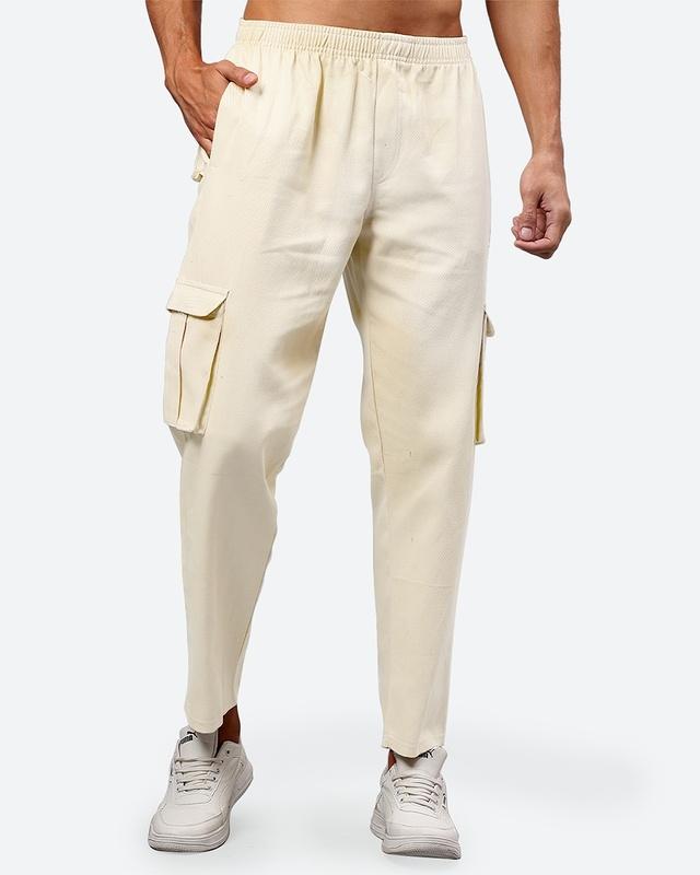 men's off white loose comfort fit cargo pants