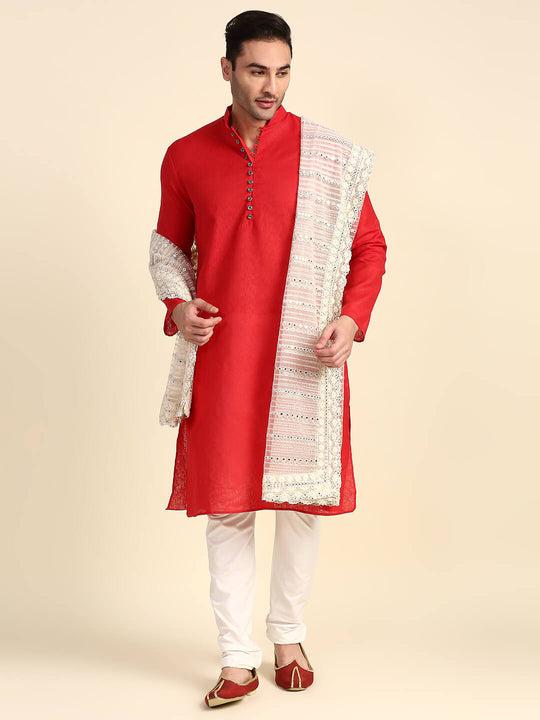 men's off white mirror work net dupatta for kurta/sherwani/achkan