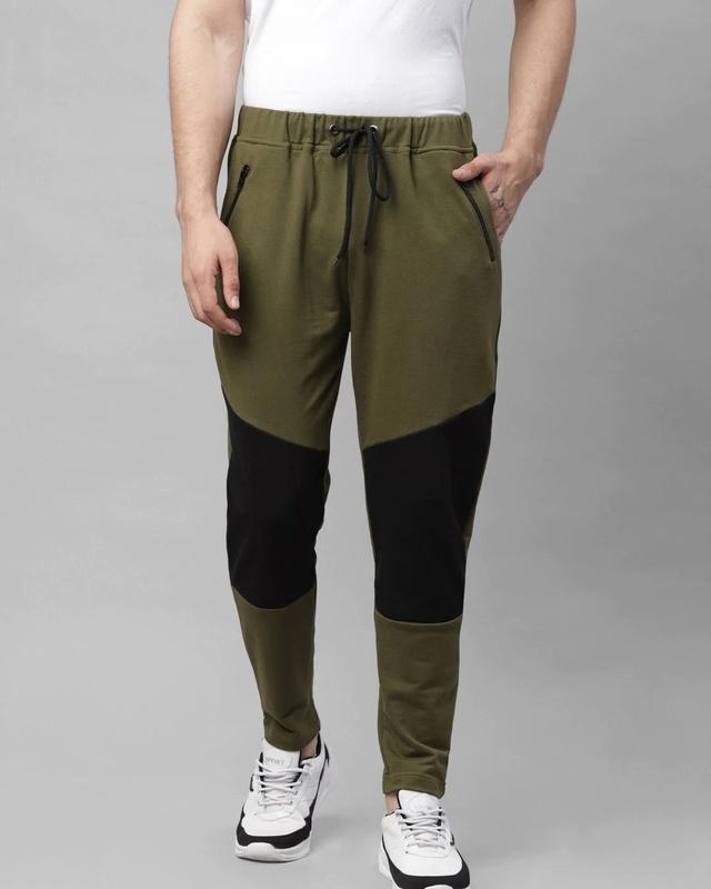 men's olive & black color block track pants