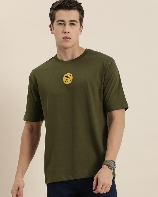 men's olive green graphic printed oversized t-shirt