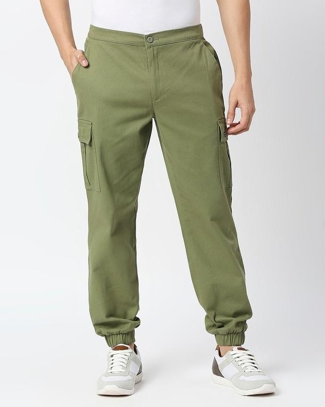 men's olive green slim fit cargo joggers