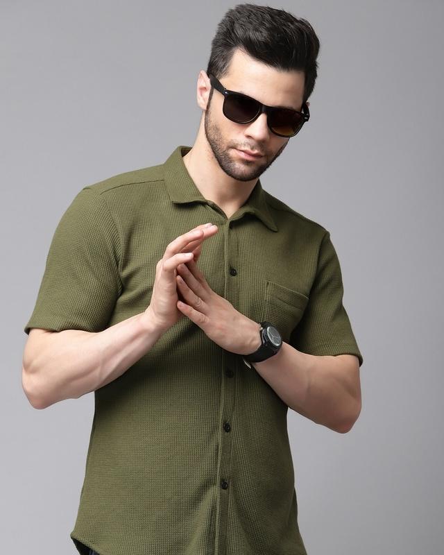 men's olive green slim fit shirt