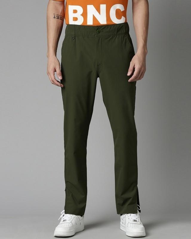 men's olive green woven slim fit trousers