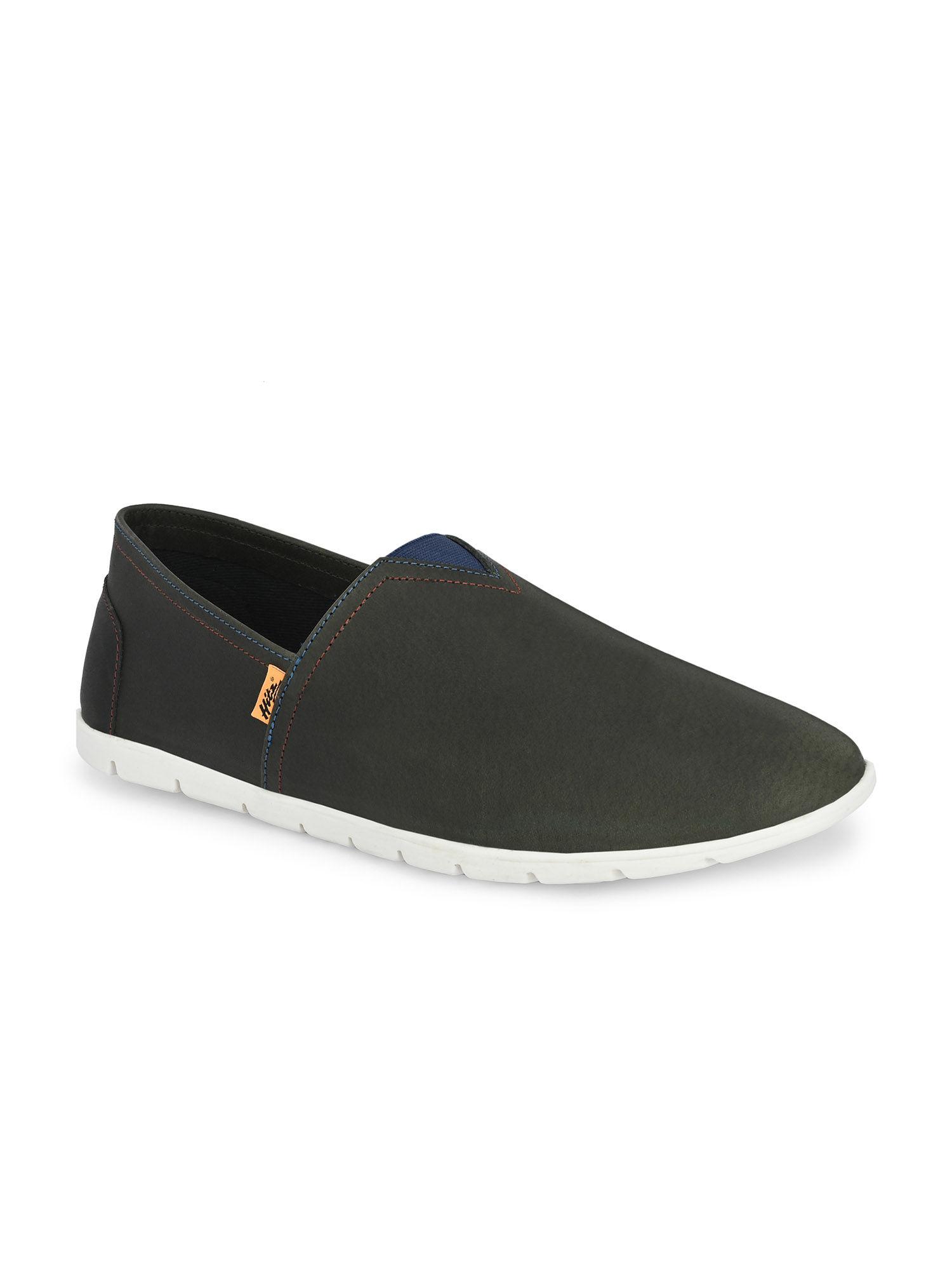 men's olive leather slip on casual shoes