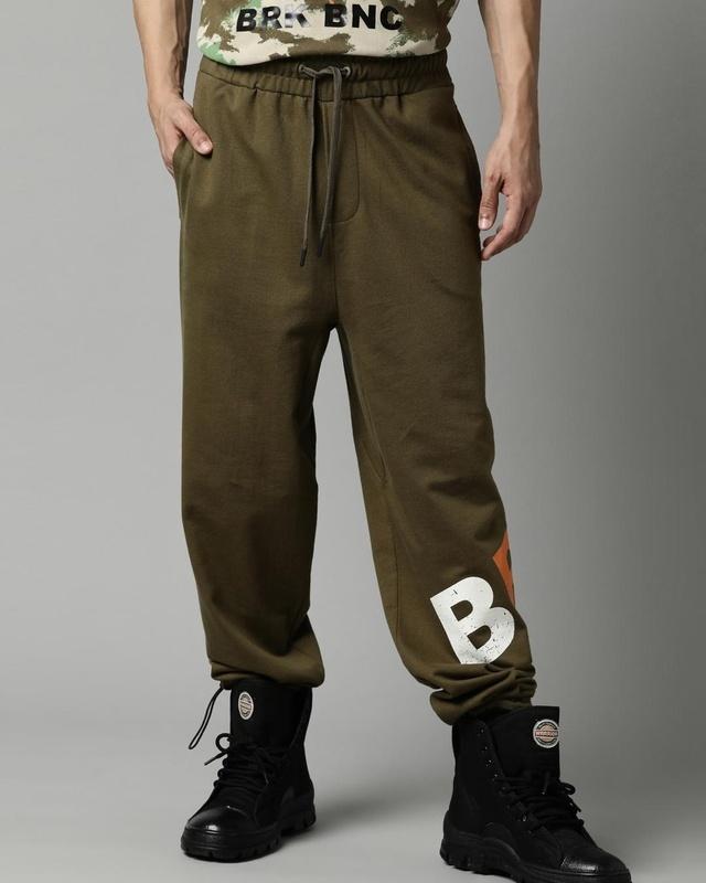 men's olive loose fit typography joggers