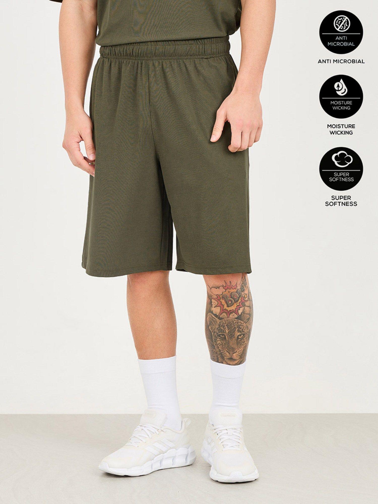 men's olive micro pique knit reflective logo oversized training shorts