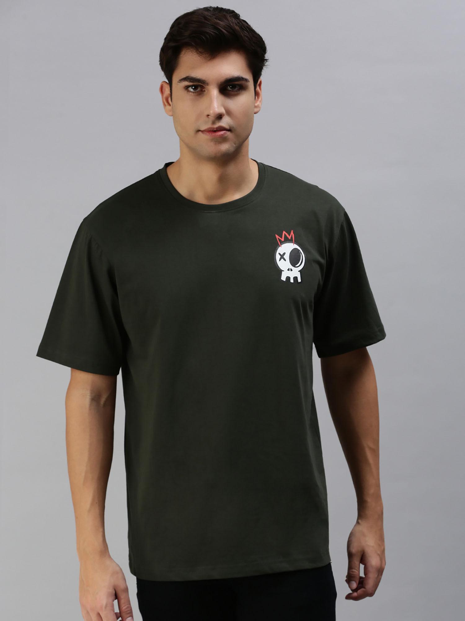 men's olive oversized graphic half sleeves round neck t-shirt