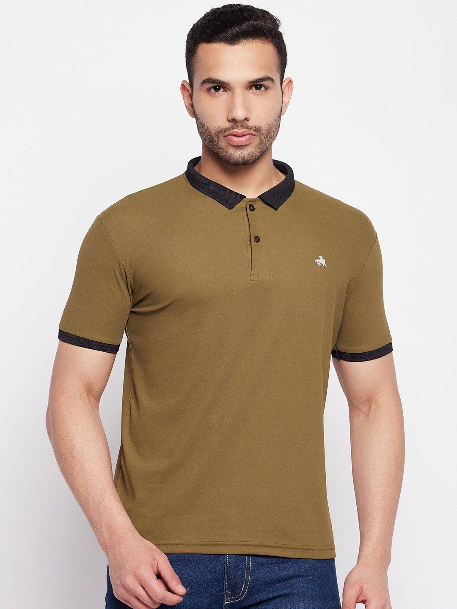 men's olive printed polo neck t-shirt