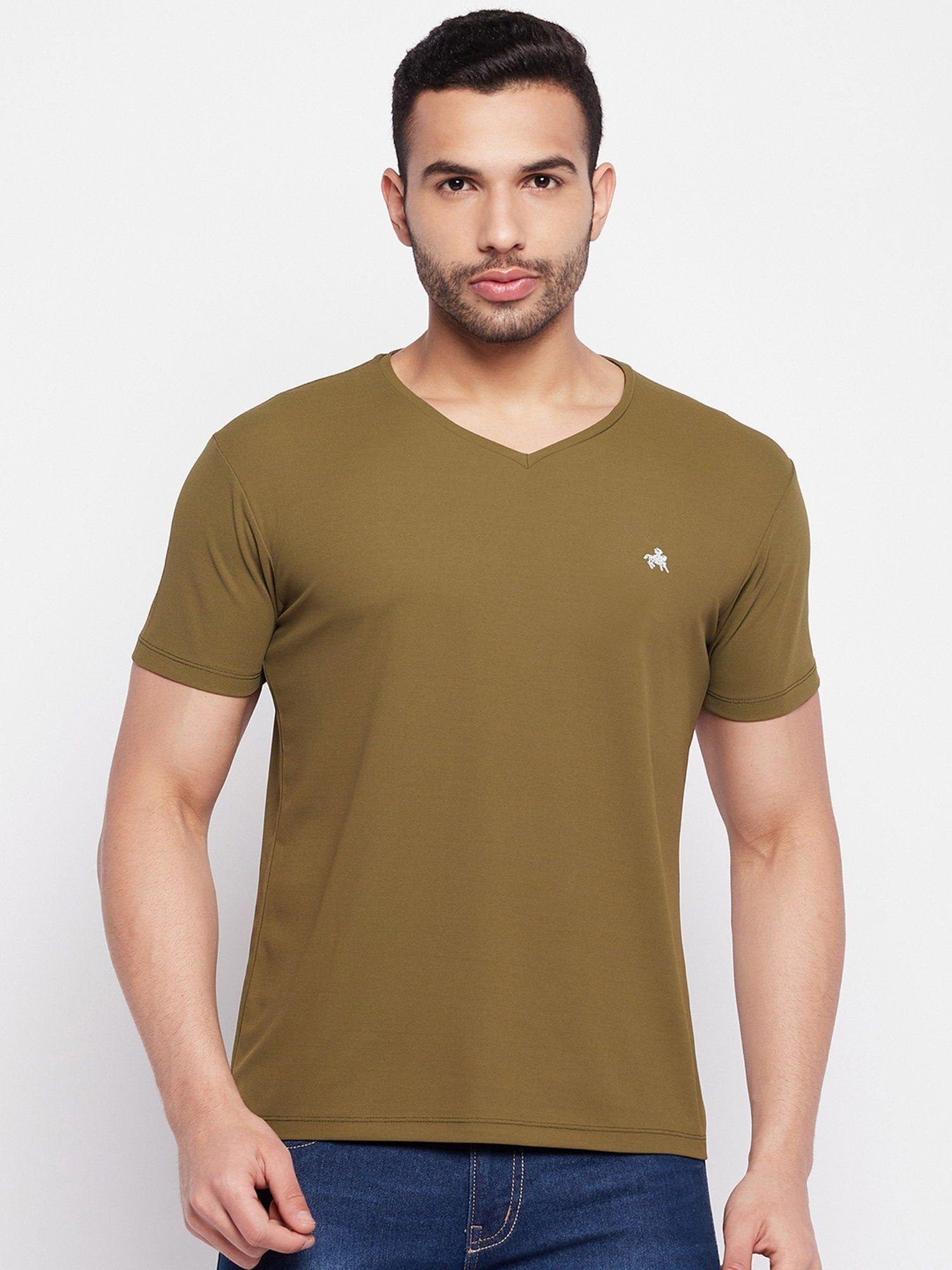 men's olive printed v-neck t-shirt