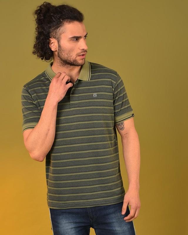 men's olive striped polo t-shirt