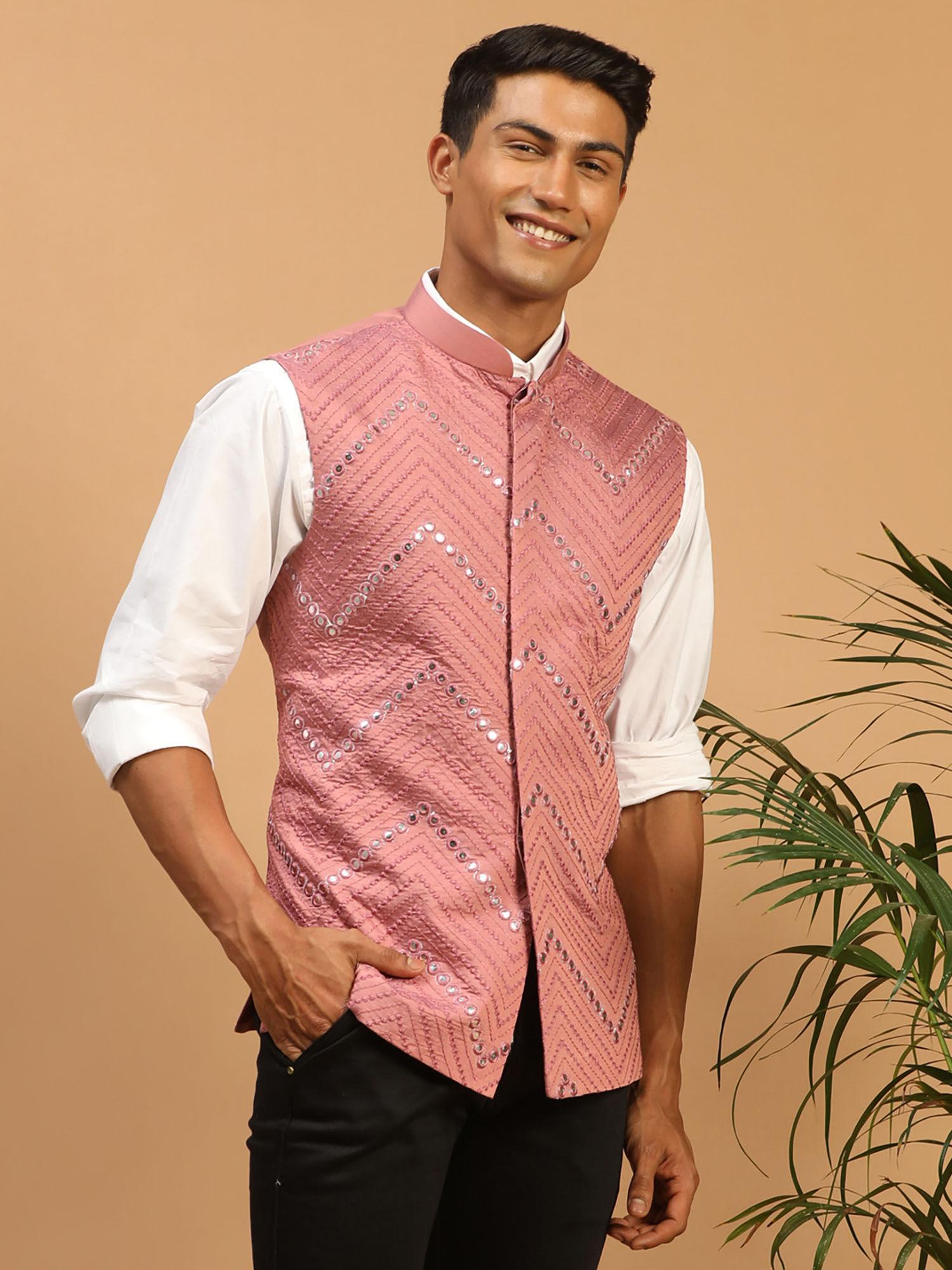 men's onion mirror work nehru jacket