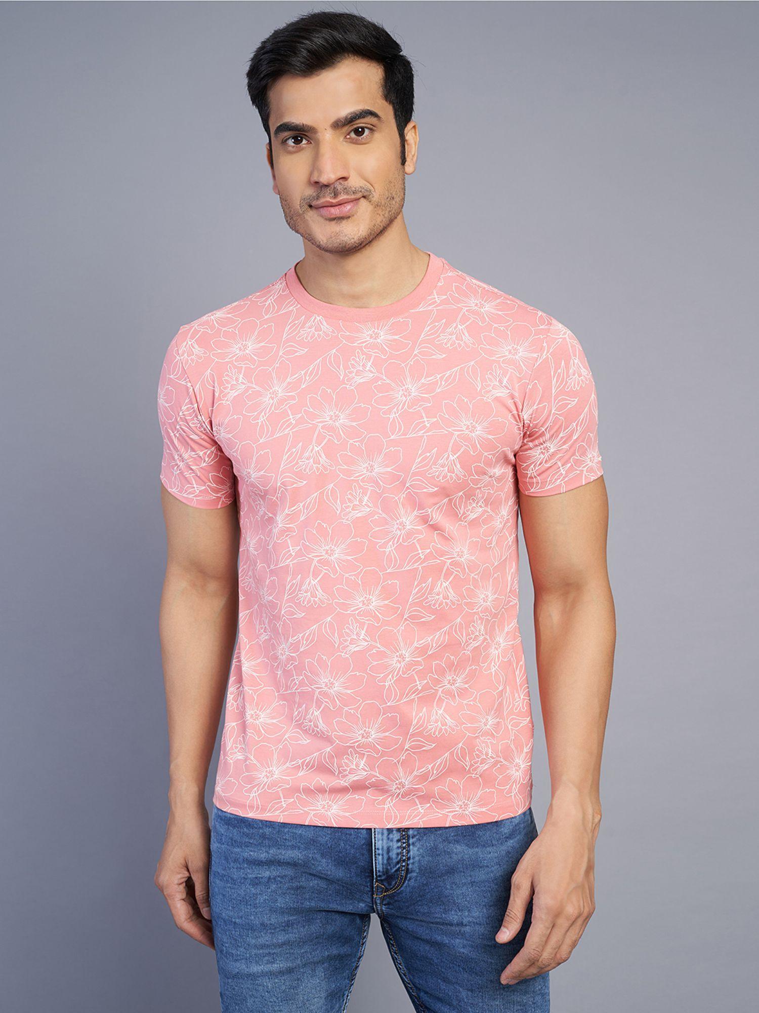 men's onion pink floral slim fit half sleeve round neck t-shirt