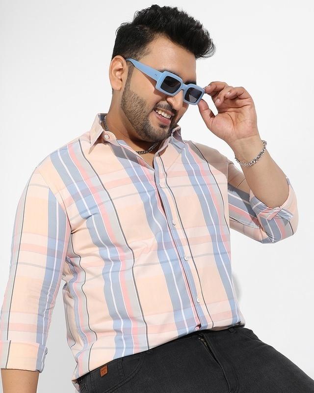 men's orange & blue checked plus size oversized shirt