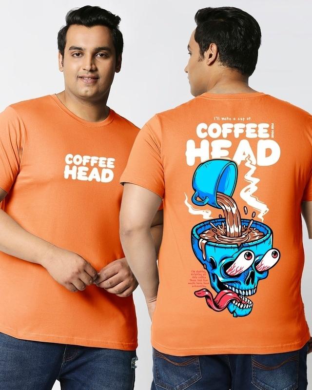 men's orange coffee head graphic printed oversized plus size t-shirt