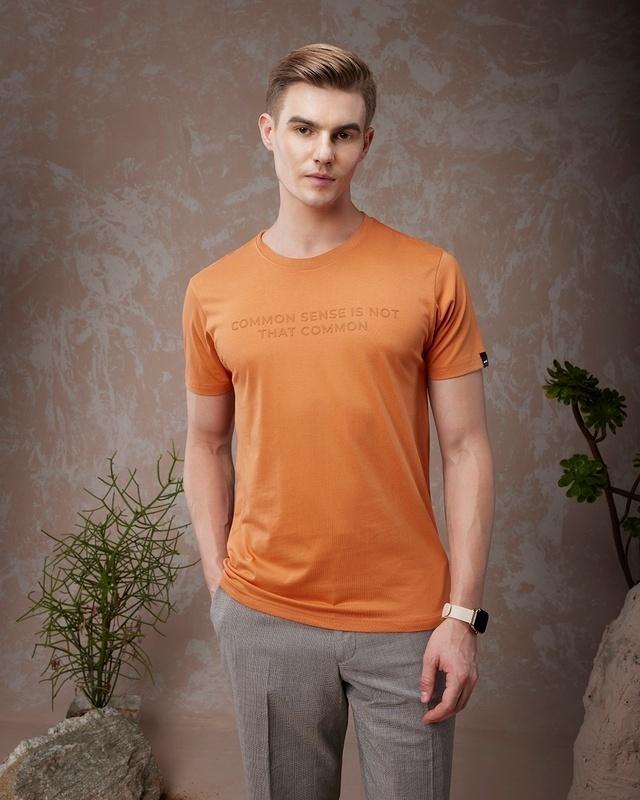 men's orange common sense typography t-shirt