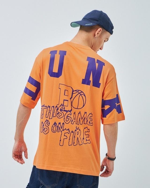 men's orange dunk graphic printed super loose fit t-shirt
