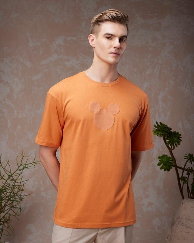 men's orange mickey mouse graphic printed oversized t-shirt