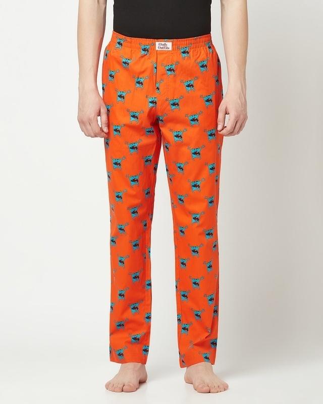 men's orange monster head all over printed pyjamas